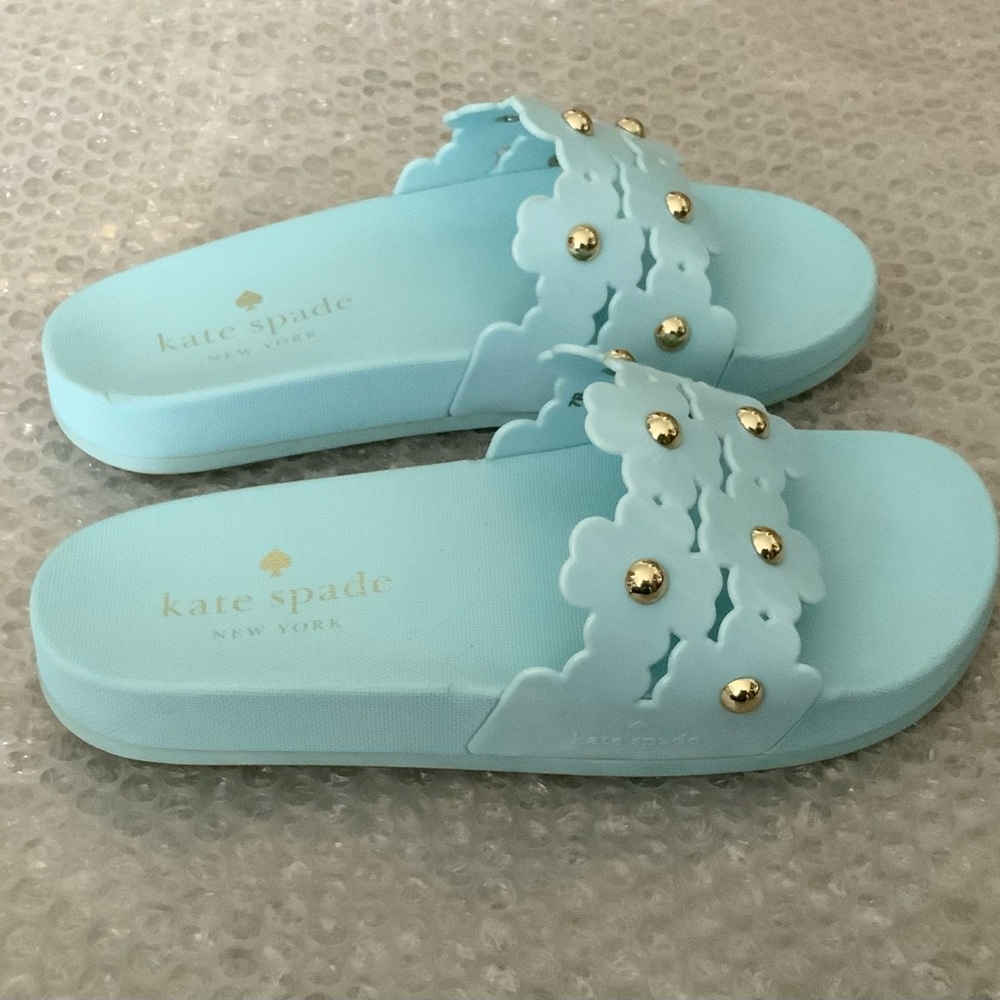 Kate Spade Blue Daisy Pool Slides Size 7 - Picture 3 of 7